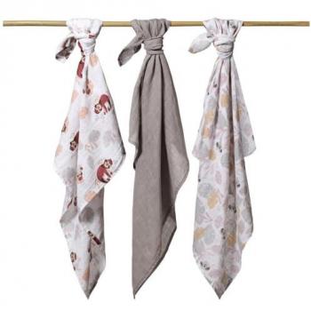 Paquete de 3 muslins suaves para pañales en color gris 70x70 cm