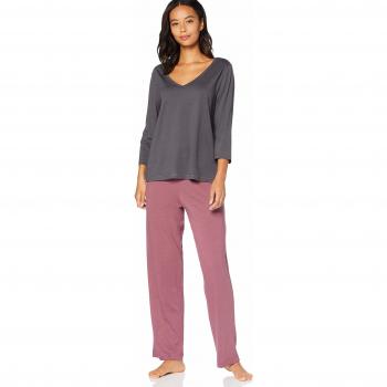 Iris & Lilly Women's Grey Cotton Modal Pajama Set, Size 10