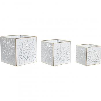 Trío de Maceteros de Metal 15x15x15 Hojas Blancas