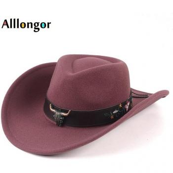 Sombrero de vaquero con cinturón para mujer, otoño e invierno