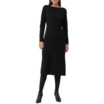 Schwarzes Freizeitkleid mit taillierter Passform und Brosche, Größe 42
