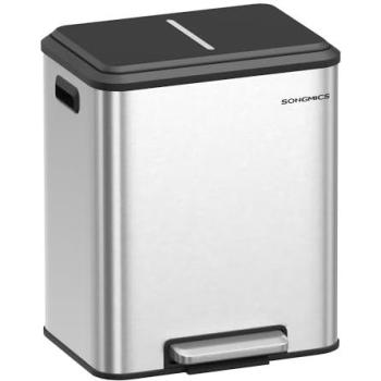 Double 15‑Liter Metallic Silver Kitchen Bin Set