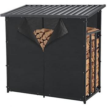 Portalegna da Legna in Acciaio Yakutat 145×143×70 cm con Tela Rimovibile