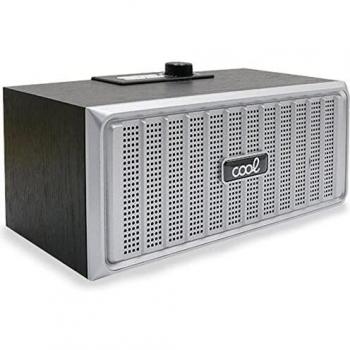Altavoz Música Bluetooth Retro 20W Madera Negro Frontal Plata
