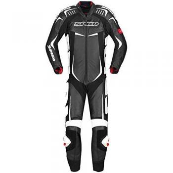 Spidi Schwarze und weiße Einteiler Lederkombi Track Wind Pro für Herren, Größe 48
