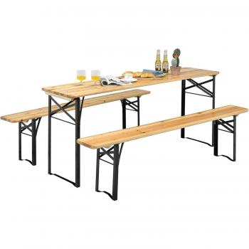 Costway Set Pieghevole: Tavolo Legno 176cm + 2 Panche, Perfetto per Picnic