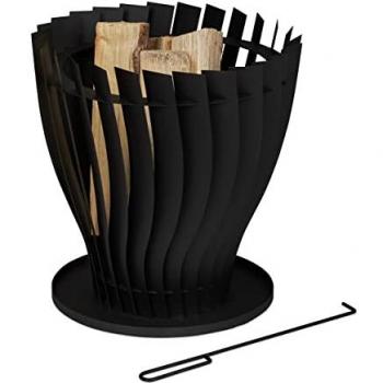 Braciere Relaxdays con Attizzatoio, Design Curvato, 42x40 cm, Nero