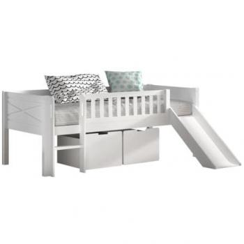 Vipack Playbed Scott Low Step Entry with Ladder, Slide and Roller Bed – Solid Pine White 90×200 cm (with/without Roll‑Boxes)