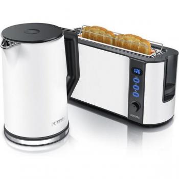 Arendo Frühstücks-Set, Toaster mit Brötchenaufsatz und Wasserkocher, 1,5L, Weiß
