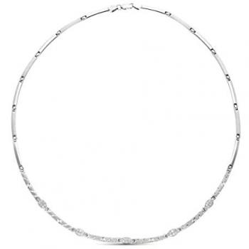 Collar de Oro Blanco 18k con Diseño de Eslabones y Estrellas de Circonitas