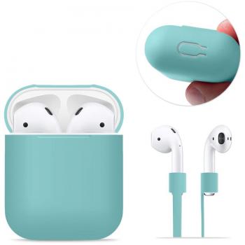 Étui en Silicone AirPods, FRTMA Coque Protectrice avec Sangle de Sport pour Apple AirPods, Bleu Ciel