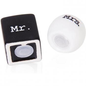 Round Square Ceramic Mr. and Mrs. Salt and Pepper Shakers