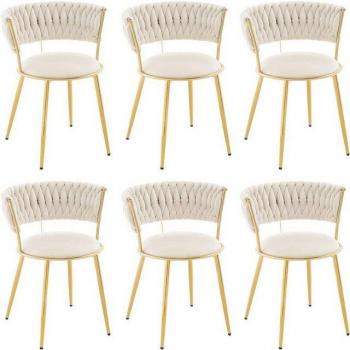 Chaise à dîner Woltu – Ensemble de 6 – Velvet crème – Dossier stylé