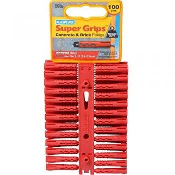 Plasplugs PLASRP502 SRP 502 Solid Wall Super Grips™ Fixings Red (100)