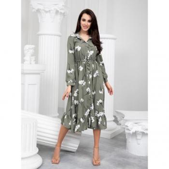 ISSA Plus S Army Green Belted Shirt Dress