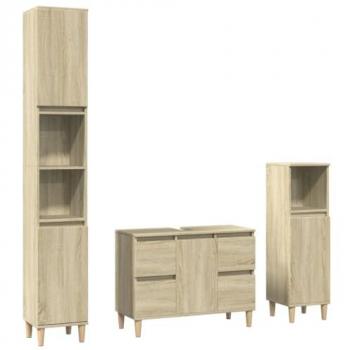 Set de muebles de baño 3 piezas madera contrachapada roble Sonoma