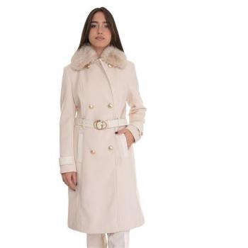 Guess Women's Beige Double-Breasted Belt Coat