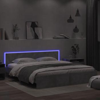 Cadre de lit avec tête de lit et éclairage LED gris béton 180x200 cm