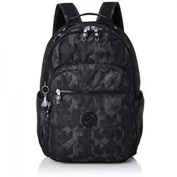 Kipling Seoul Sac à dos, Tissu noir avec motif grille mystérieuse, Dimensions : 20,5 x 35 x