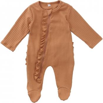 Pyjama infantile une pièce pieds 0-6M à manches longues volants couleur unie