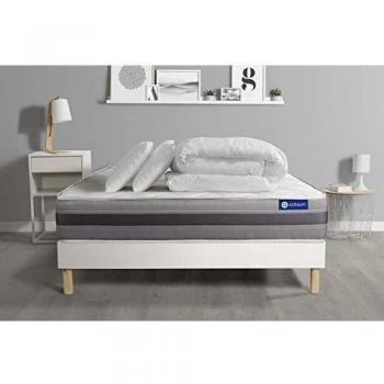 Matelas ACTIMEMO Relax mémoire de Forme 160x200 cm + sommier KIT Blanc + 2 oreillers + Couette