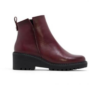 Botines de Piel con Cuña y Cremallera Burdeos para Mujer