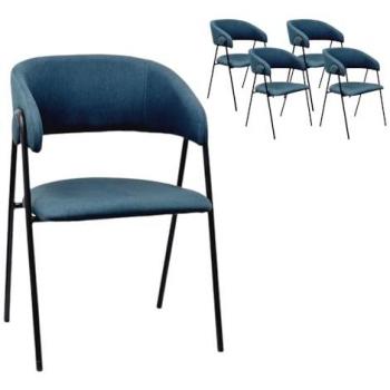 Set di 4 Sedie San Donato in Tessuto Ottanio con Gambe in Metallo