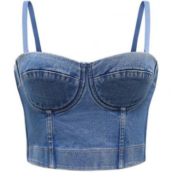 Detachable Straps Retro Denim Bustier Top for Women