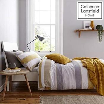 Easy Care King Duvet Set: Newquay Stripe in Ochre – Catherine Lansfield