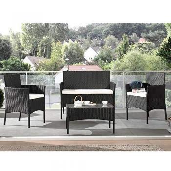 Saloncourt Marbella Noir Résine Tressée 4 Places