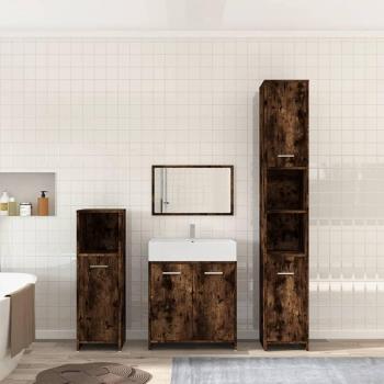 Set Arredo Bagno Rovere Fumo, 4 unità in Legno Multistrato