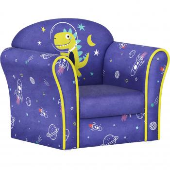 Aiyaplay Kids Sofa Couch with Stylish Planet and Dinosaurs Design, Wooden Frame, Pink