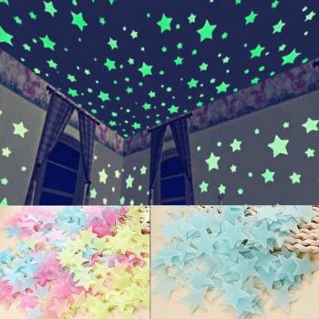 100pcs 3cm Luminous Glow in the Dark Star Wall Stickers for Children's Bedrooms