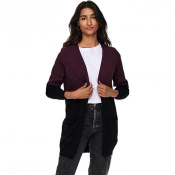 Cárdigan Only Queen bicolor negro y granate para mujer, sudadera larga Windsor wine