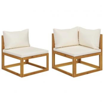 Garnitura da Giardino 2 pz con Cuscini Bianco Crema in Acacia