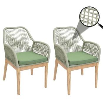 Chaises d’extérieur deux unités HWC-H56b – design résistant aux intempéries, coussin vert