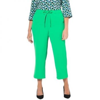 Ulla Popken Damen‑Hose 7/8 in Grüner Farbe – Größe 48, Polyester, Schlupf‑Design, Elastikbund, Bügelfalten