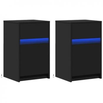 Armoires de chevet LED 2 pcs noir bois d'ingénierie