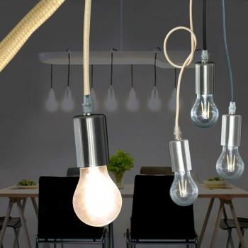 Lampada pendente nichel opaco con filo bianco, E27 60W, 140 cm