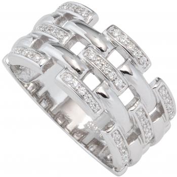 JOBO Damenring breit 925 Sterling Silber rhodiniert mit Zirkonia Größe 56