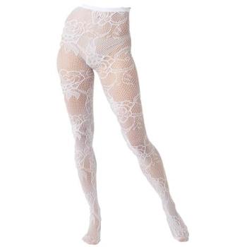 Floral Lace Mesh Pantyhose, White, Women's Size 6-8