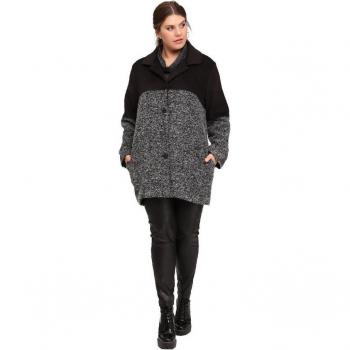 Blouson large femme, col masculin, boutonnage, manches longues, poche sport, boucle laine – Noir – Taille XL – Lm
