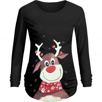 Camiseta de Manga Larga para Embarazo con Motivo de Ciervo de Navidad
