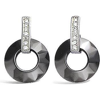 Black Sissi Ceramic Earring Set – Silver with Rhodium Coating, 17 mm × 11 mm