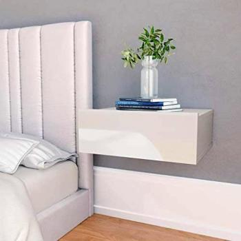 Floating Nightstand in High Gloss White Finish, 40x30x15 cm, Engineered Wood