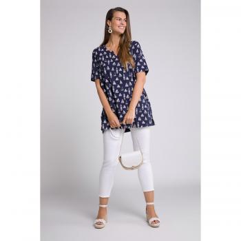 Plus Size Boat Print Tunic Top, Women's A-line Fit, Stretch Cotton, Blue, Size 20/22