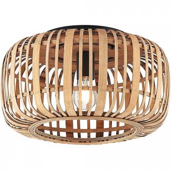 Plafón de techo Lindby Canyana, natural, ratán, Ø 40 cm