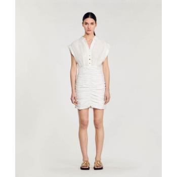 Elegant White Linen‑Woven Gown – 36