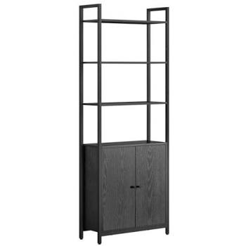 Étagère à livres 6 niveaux avec porte, noir d'encre, 60L cm
