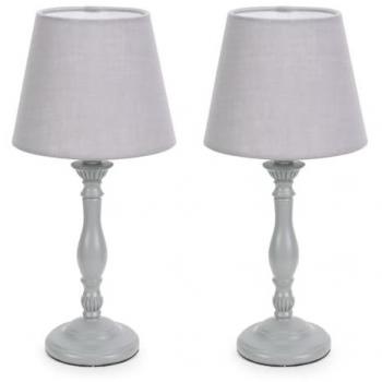 Sara Grey Wood Candlestick Table Lamp with Tapered Shade and 4W Warm White LED Bulb